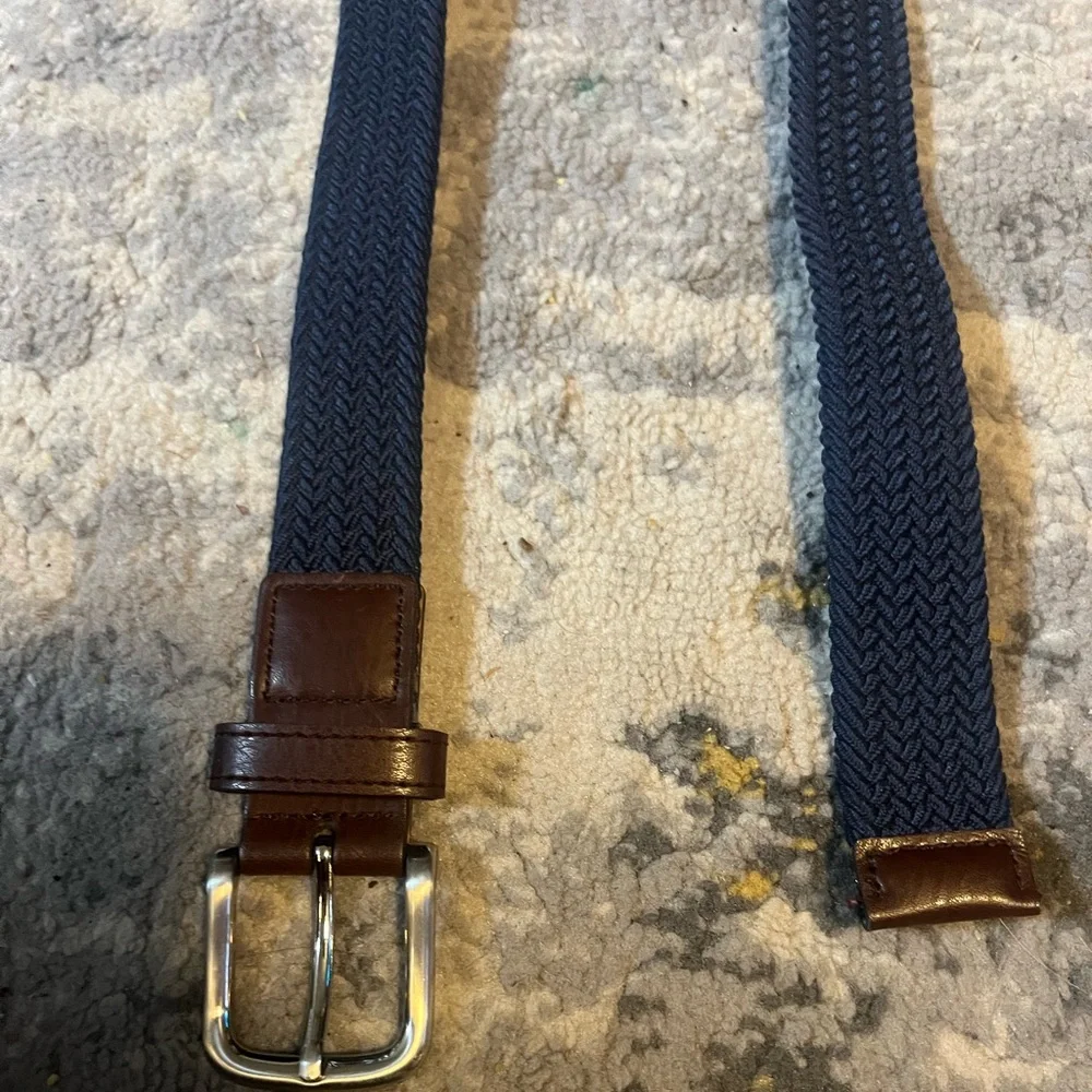 Boys Navy Woven Belt with Brown Accents